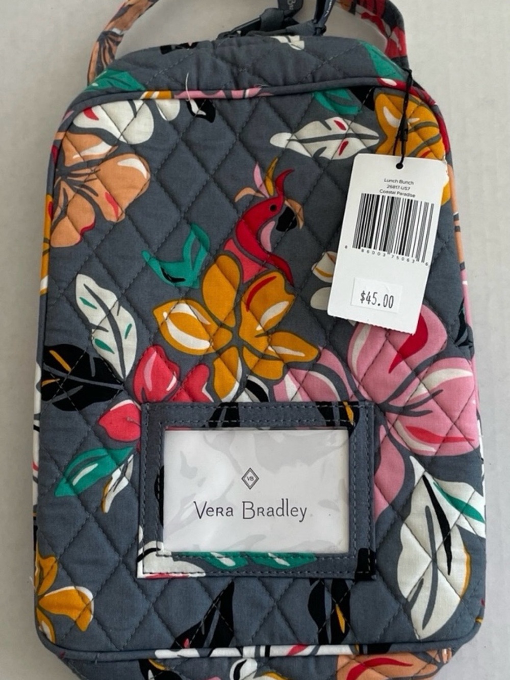 Vera Bradley Gray Quilted Floral Lunch Tote with Multicolor Blooms